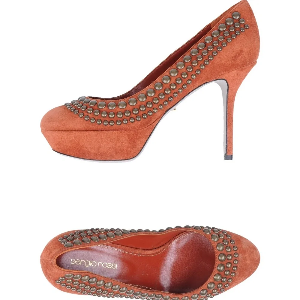 NIB‎ Sergio Rossi suede metal embellished heels